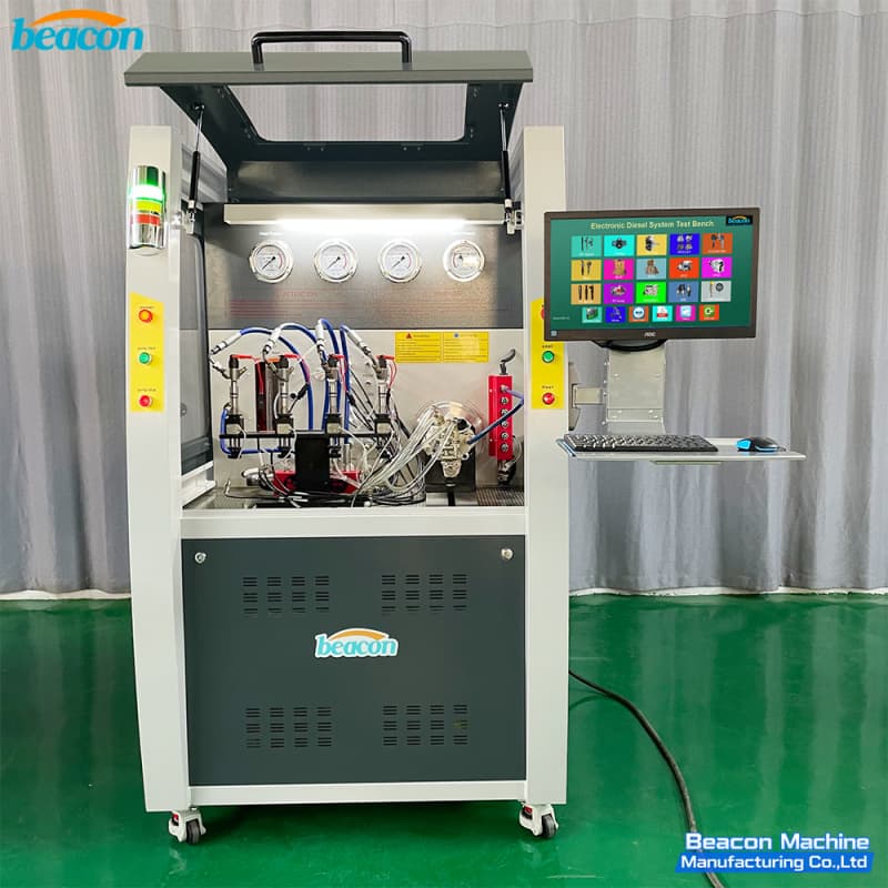 {CR1029 4-Channel Common Rail Injector Test Bench with 4 Flow Sensors Testing 4 Bosch Denso Delphi Injector At Same Time}