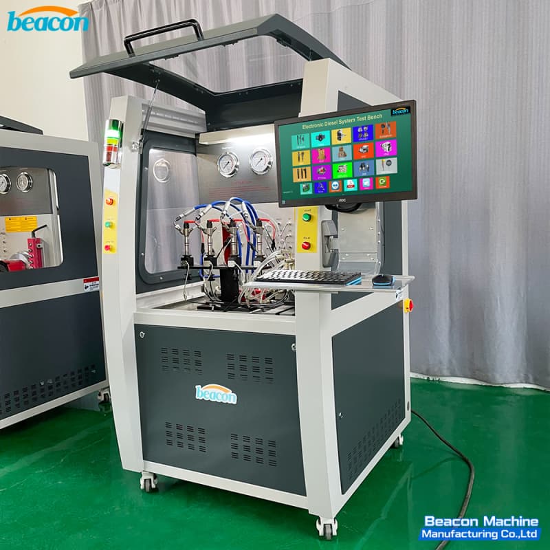 {CR1029 4-Channel Common Rail Injector Test Bench with 4 Flow Sensors Testing 4 Bosch Denso Delphi Injector At Same Time}